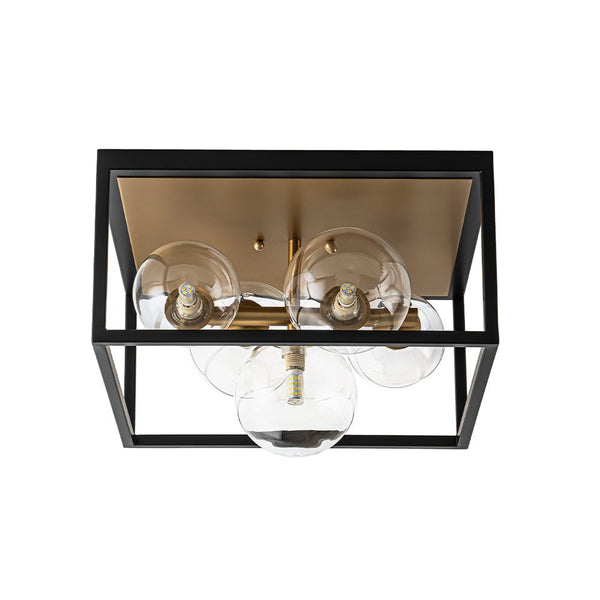 Chandelierias - Modern 5 - Light Clear Glass Square Frame Flush Mount - Chandeliers - Black & Gold -