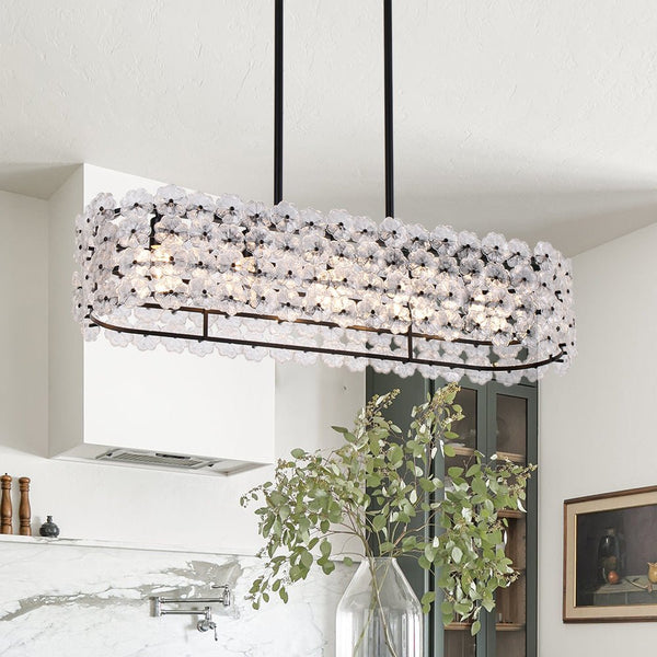 Chandelierias - Modern 5 - Light Dimmable Oblong Flower Glass Chandelier - Chandelier - Black -