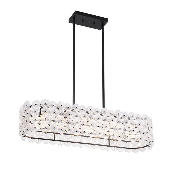 Chandelierias - Modern 5 - Light Dimmable Oblong Flower Glass Chandelier - Chandelier - Black -