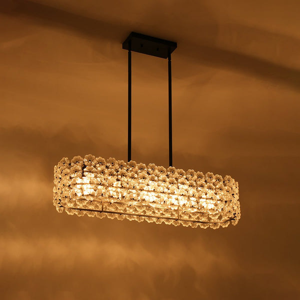 Chandelierias - Modern 5 - Light Dimmable Oblong Flower Glass Chandelier - Chandelier - Black -