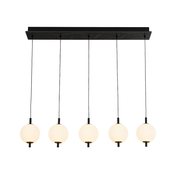 Chandelierias - Modern 5 - Light Ribbed Globe Dimmable LED Kitchen Pendant - Pendant - Matte Black -