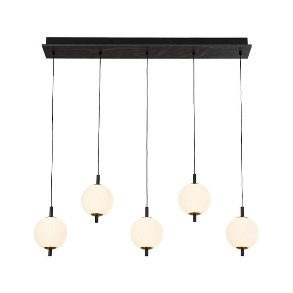 Chandelierias - Modern 5 - Light Ribbed Globe Dimmable LED Kitchen Pendant - Pendant - Matte Black -