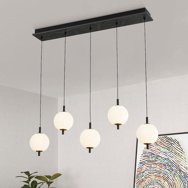 Chandelierias - Modern 5 - Light Ribbed Globe Dimmable LED Kitchen Pendant - Pendant - Matte Black -