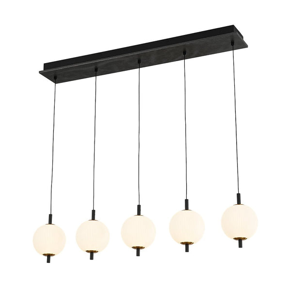 Chandelierias - Modern 5 - Light Ribbed Globe Dimmable LED Kitchen Pendant - Pendant - Matte Black -