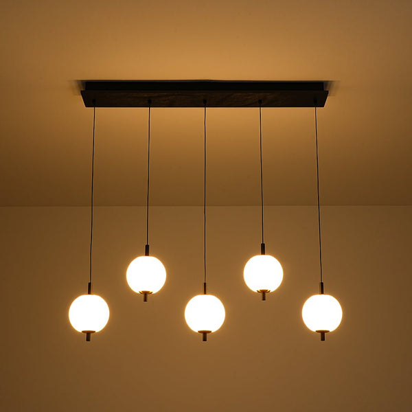 Chandelierias - Modern 5 - Light Ribbed Globe Dimmable LED Kitchen Pendant - Pendant - Matte Black -