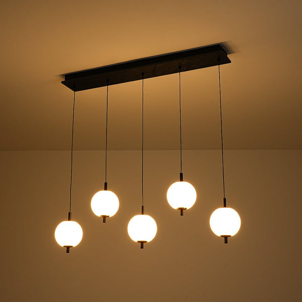 Chandelierias - Modern 5 - Light Ribbed Globe Dimmable LED Kitchen Pendant - Pendant - Matte Black -