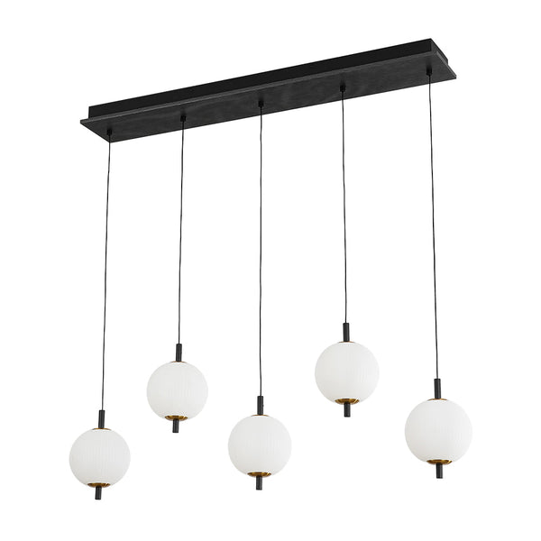 Chandelierias - Modern 5 - Light Ribbed Globe Dimmable LED Kitchen Pendant - Pendant - Matte Black -