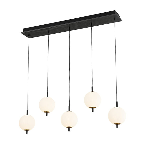 Chandelierias - Modern 5 - Light Ribbed Globe Dimmable LED Kitchen Pendant - Pendant - Matte Black -