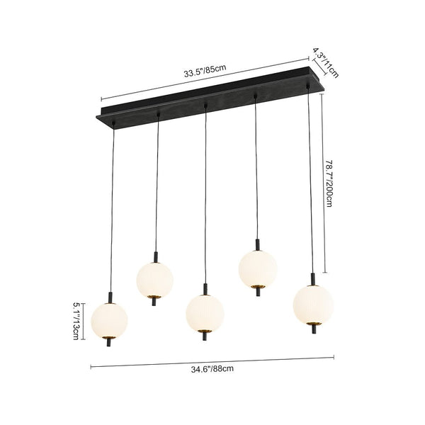 Chandelierias - Modern 5 - Light Ribbed Globe Dimmable LED Kitchen Pendant - Pendant - Matte Black -