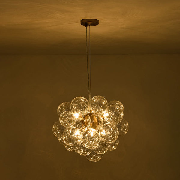 Chandelierias - Modern 6 - Light Clear Bubble Cluster Orb Chandelier - Chandeliers - Brass -