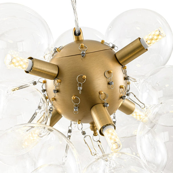 Chandelierias - Modern 6 - Light Clear Bubble Cluster Orb Chandelier - Chandeliers - Brass -