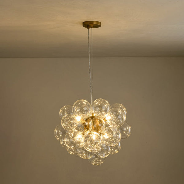 Chandelierias - Modern 6 - Light Clear Bubble Cluster Orb Chandelier - Chandeliers - Brass -