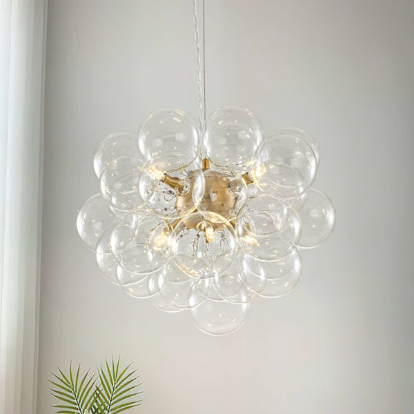 Chandelierias - Modern 6 - Light Clear Bubble Cluster Orb Chandelier - Chandeliers - Brass -