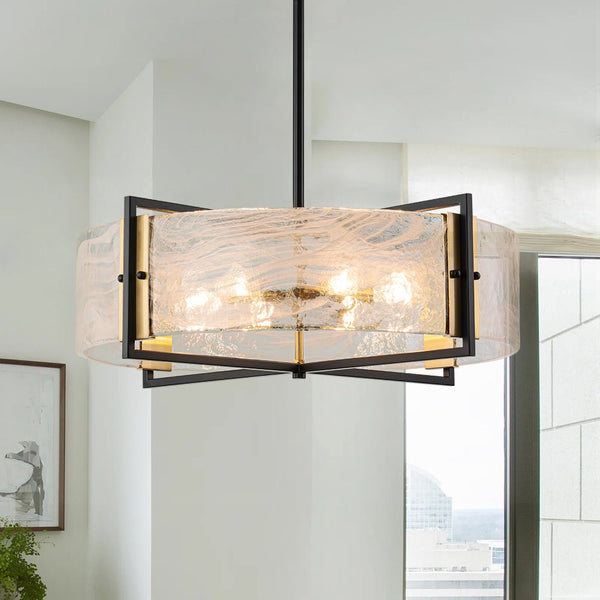 Chandelierias - Modern 6 - Light Cloud Glass Drum Pendant Chandelier - Chandeliers - 6 Bulbs -