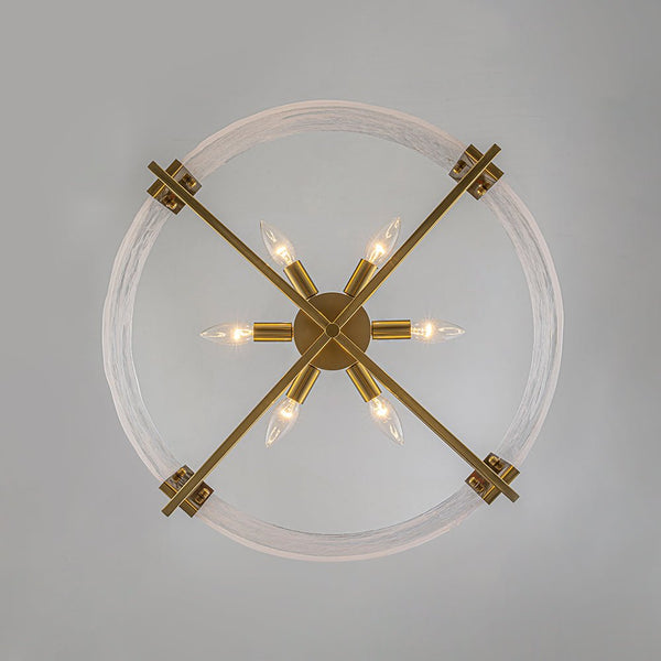 Chandelierias - Modern 6 - Light Cloud Glass Drum Pendant Chandelier - Chandeliers - 6 Bulbs - Black & Gold