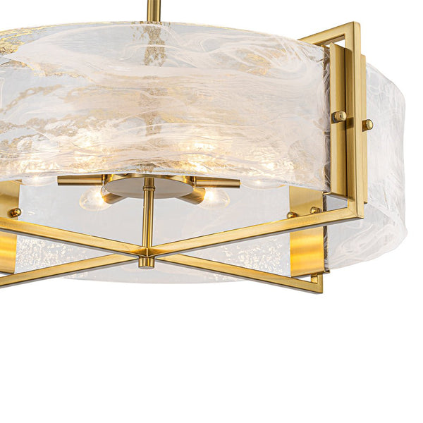 Chandelierias - Modern 6 - Light Cloud Glass Drum Pendant Chandelier - Chandeliers - 6 Bulbs - Gold