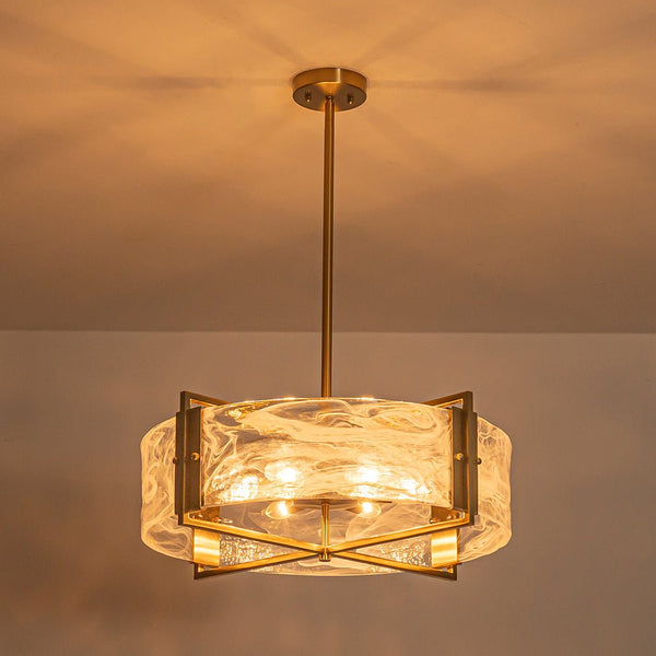 Chandelierias - Modern 6 - Light Cloud Glass Drum Pendant Chandelier - Chandeliers - 6 Bulbs - Gold