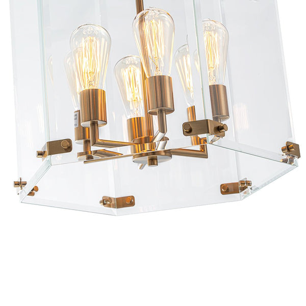 Chandelierias - Modern 6 - Light Hexagon Clear Glass Pendant Chandelier - Pendant - Brass and Black -