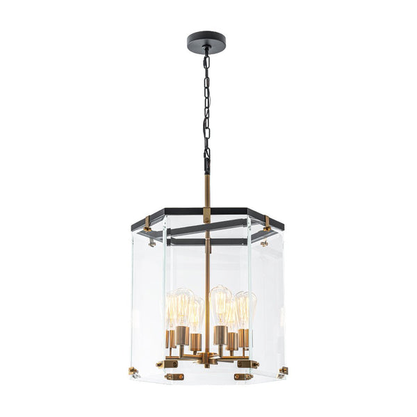Chandelierias - Modern 6 - Light Hexagon Clear Glass Pendant Chandelier - Pendant - Brass and Black -