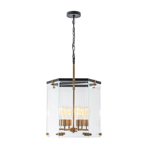 Chandelierias - Modern 6 - Light Hexagon Clear Glass Pendant Chandelier - Pendant - Brass and Black -