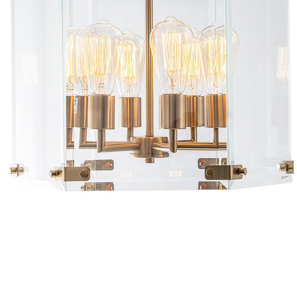 Chandelierias - Modern 6 - Light Hexagon Clear Glass Pendant Chandelier - Pendant - Brass and Black -