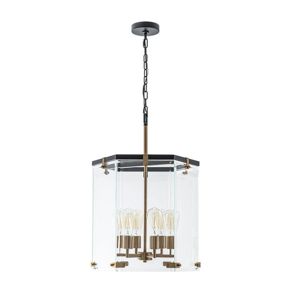 Chandelierias - Modern 6 - Light Hexagon Clear Glass Pendant Chandelier - Pendant - Brass and Black -