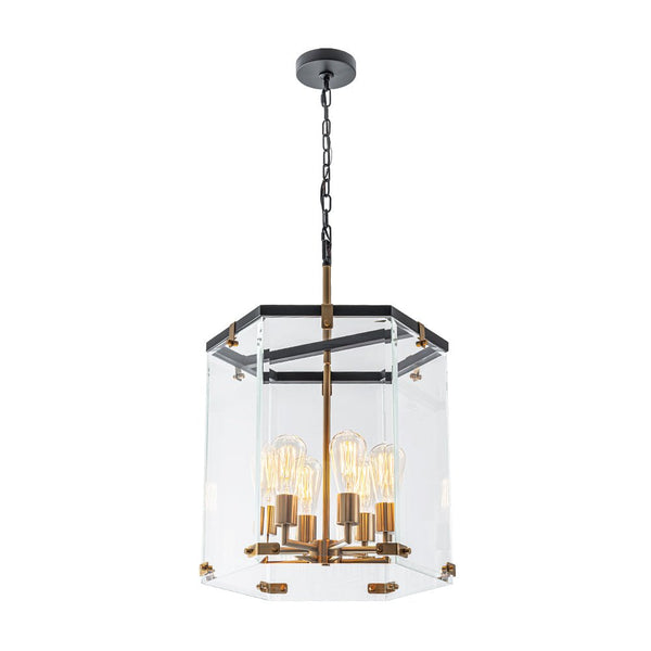 Chandelierias - Modern 6 - Light Hexagon Clear Glass Pendant Chandelier - Pendant - Brass and Black -