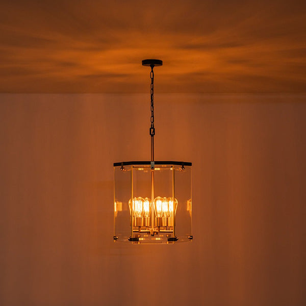 Chandelierias - Modern 6 - Light Hexagon Clear Glass Pendant Chandelier - Pendant - Brass and Black -