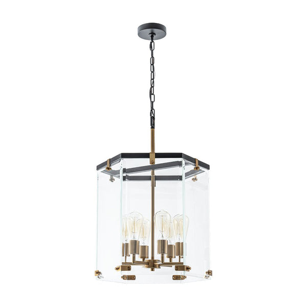 Chandelierias - Modern 6 - Light Hexagon Clear Glass Pendant Chandelier - Pendant - Brass and Black -