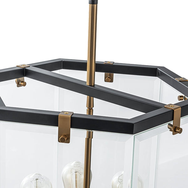 Chandelierias - Modern 6 - Light Hexagon Clear Glass Pendant Chandelier - Pendant - Brass and Black -