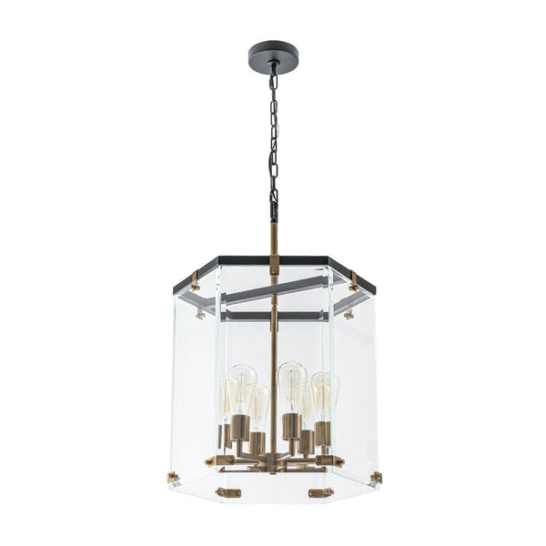 Chandelierias - Modern 6 - Light Hexagon Clear Glass Pendant Chandelier - Pendant - Brass and Black -
