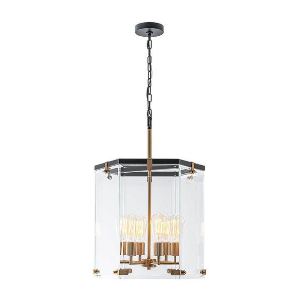 Chandelierias - Modern 6 - Light Hexagon Clear Glass Pendant Chandelier - Pendant - Brass and Black -
