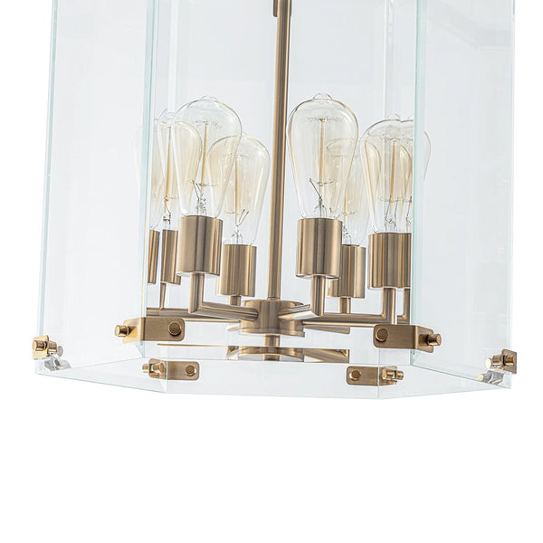 Chandelierias - Modern 6 - Light Hexagon Clear Glass Pendant Chandelier - Pendant - Brass and Black -