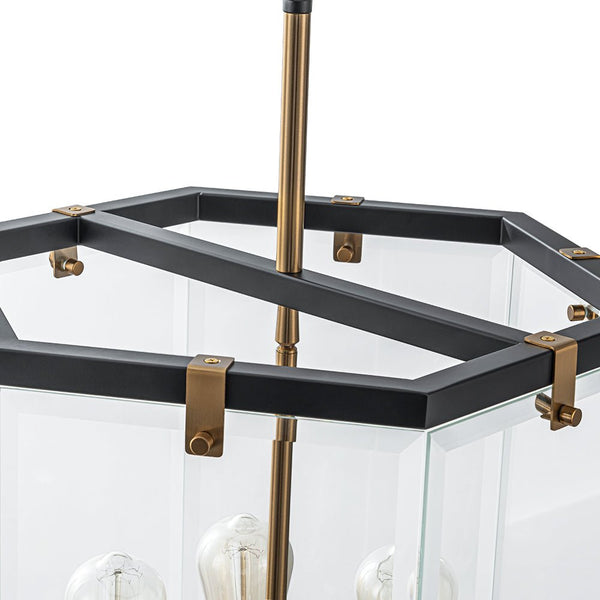 Chandelierias - Modern 6 - Light Hexagon Clear Glass Pendant Chandelier - Pendant - Brass and Black -