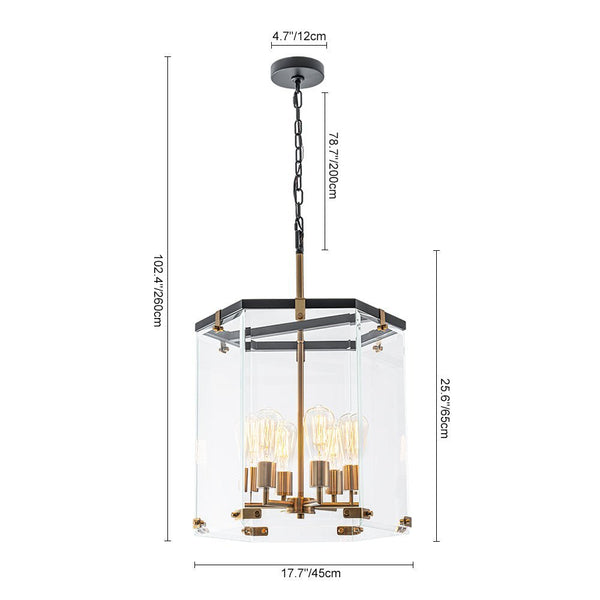 Chandelierias - Modern 6 - Light Hexagon Clear Glass Pendant Chandelier - Pendant - Brass and Black -