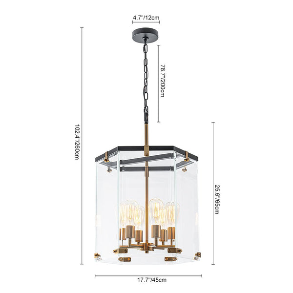 Chandelierias - Modern 6 - Light Hexagon Clear Glass Pendant Chandelier - Pendant - Brass and Black -