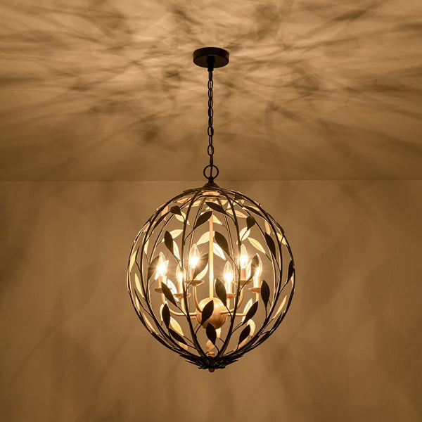 Chandelierias - Modern 6 - Light Metal Leaves Sphere Pendant - Chandeliers - 20.9in -
