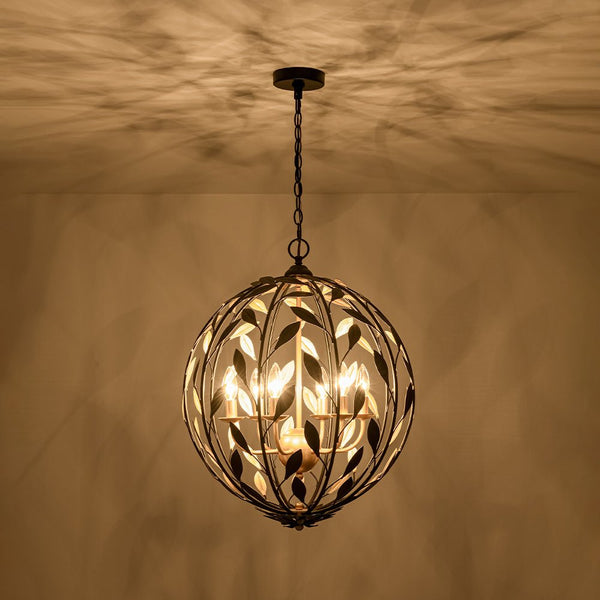 Chandelierias - Modern 6 - Light Metal Leaves Sphere Pendant - Chandeliers - 20.9in -