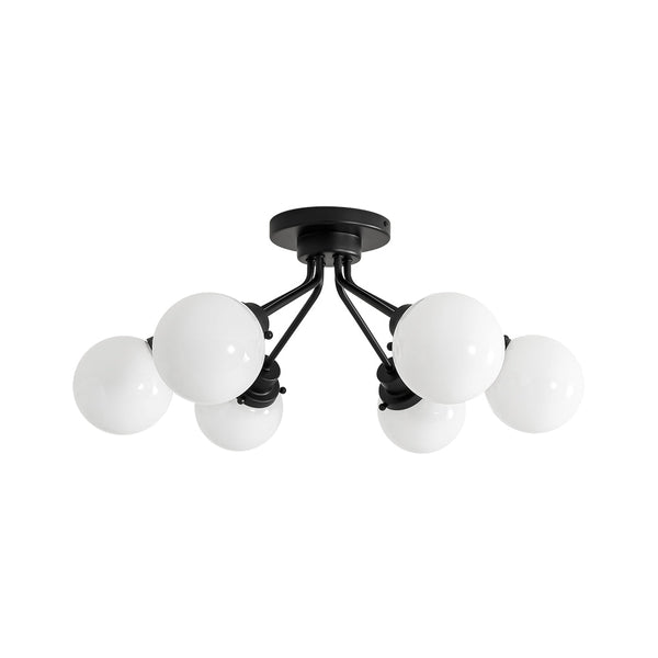 Chandelierias - Modern 6 - Light Milky White Jade - Like Glass Sputnik Semi - Flush Mount - Semi Flush - Starry Black -