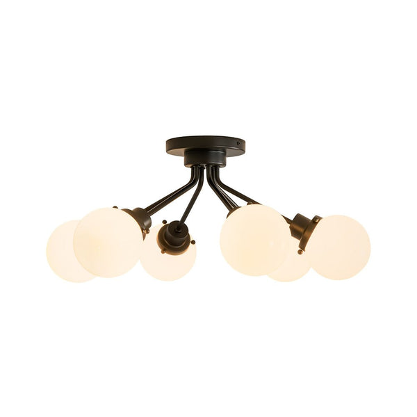 Chandelierias - Modern 6 - Light Milky White Jade - Like Glass Sputnik Semi - Flush Mount - Semi Flush - Starry Black -