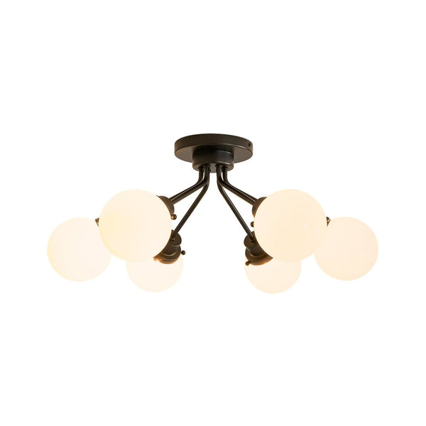 Chandelierias - Modern 6 - Light Milky White Jade - Like Glass Sputnik Semi - Flush Mount - Semi Flush - Starry Black -
