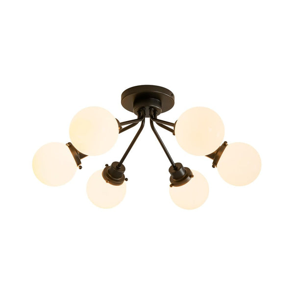 Chandelierias - Modern 6 - Light Milky White Jade - Like Glass Sputnik Semi - Flush Mount - Semi Flush - Starry Black -