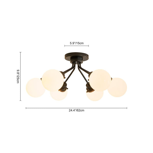 Chandelierias - Modern 6 - Light Milky White Jade - Like Glass Sputnik Semi - Flush Mount - Semi Flush - Starry Black -