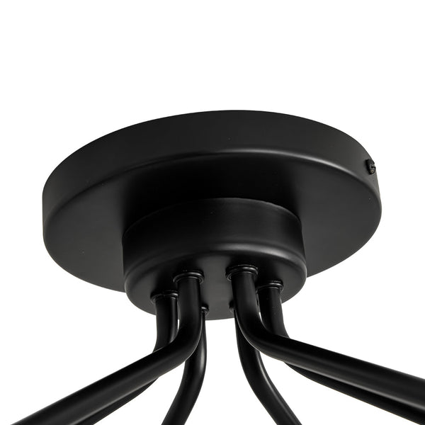 Chandelierias - Modern 6 - Light Milky White Jade - Like Glass Sputnik Semi - Flush Mount - Semi Flush - Starry Black -