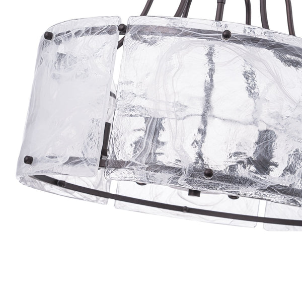 Chandelierias-Modern 6-Light White Stire Patterned Glass Drum Pendant-Chandeliers-Black-