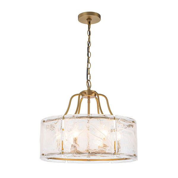 Chandelierias-Modern 6-Light White Stire Patterned Glass Drum Pendant-Chandeliers-Black-