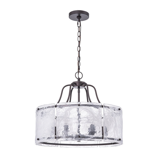 Chandelierias-Modern 6-Light White Stire Patterned Glass Drum Pendant-Chandeliers-Black-