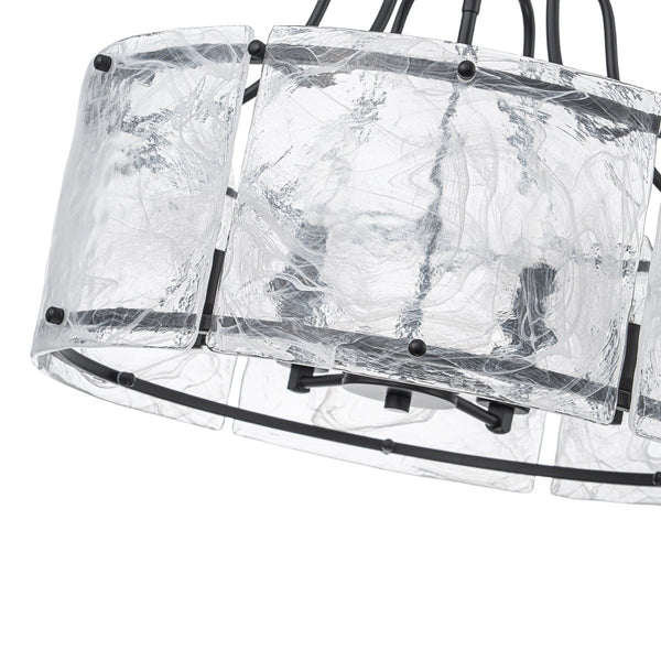 Chandelierias-Modern 6-Light White Stire Patterned Glass Drum Pendant-Chandeliers-Black-