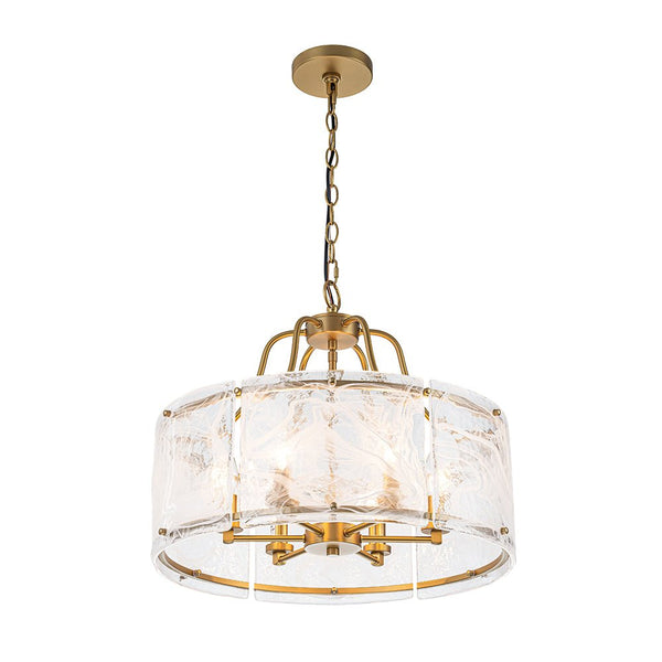 Chandelierias-Modern 6-Light White Stire Patterned Glass Drum Pendant-Chandeliers-Black-