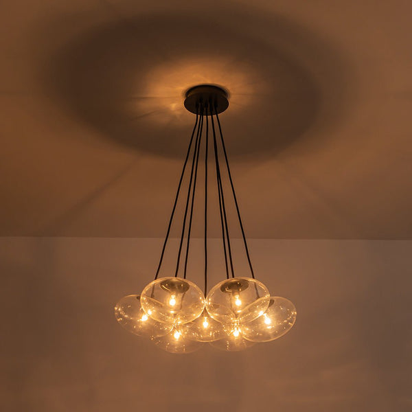 Chandelierias - Modern 7 - Light Clear Oval Glass Cluster Bubble Chandelier - Chandeliers - Matte Black -